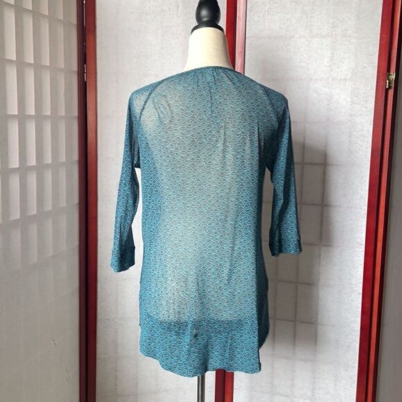 Anthropologie Weston Wear Blue & Grey Geometric Sheer Blouse (Small) - Picture 8 of 9